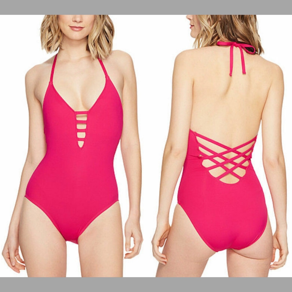 NEW La Blanca Caged Strap One-Piece Swimsuit in Berry [SZ 10 ]‎